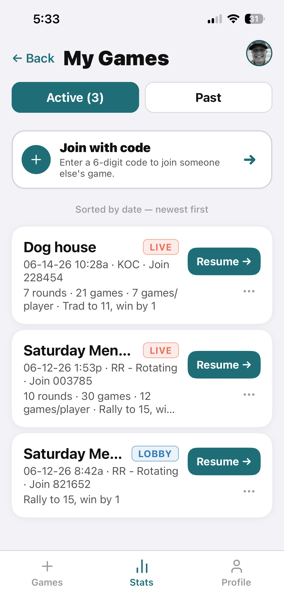 Join active games with a code